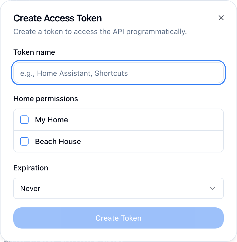 Create token form